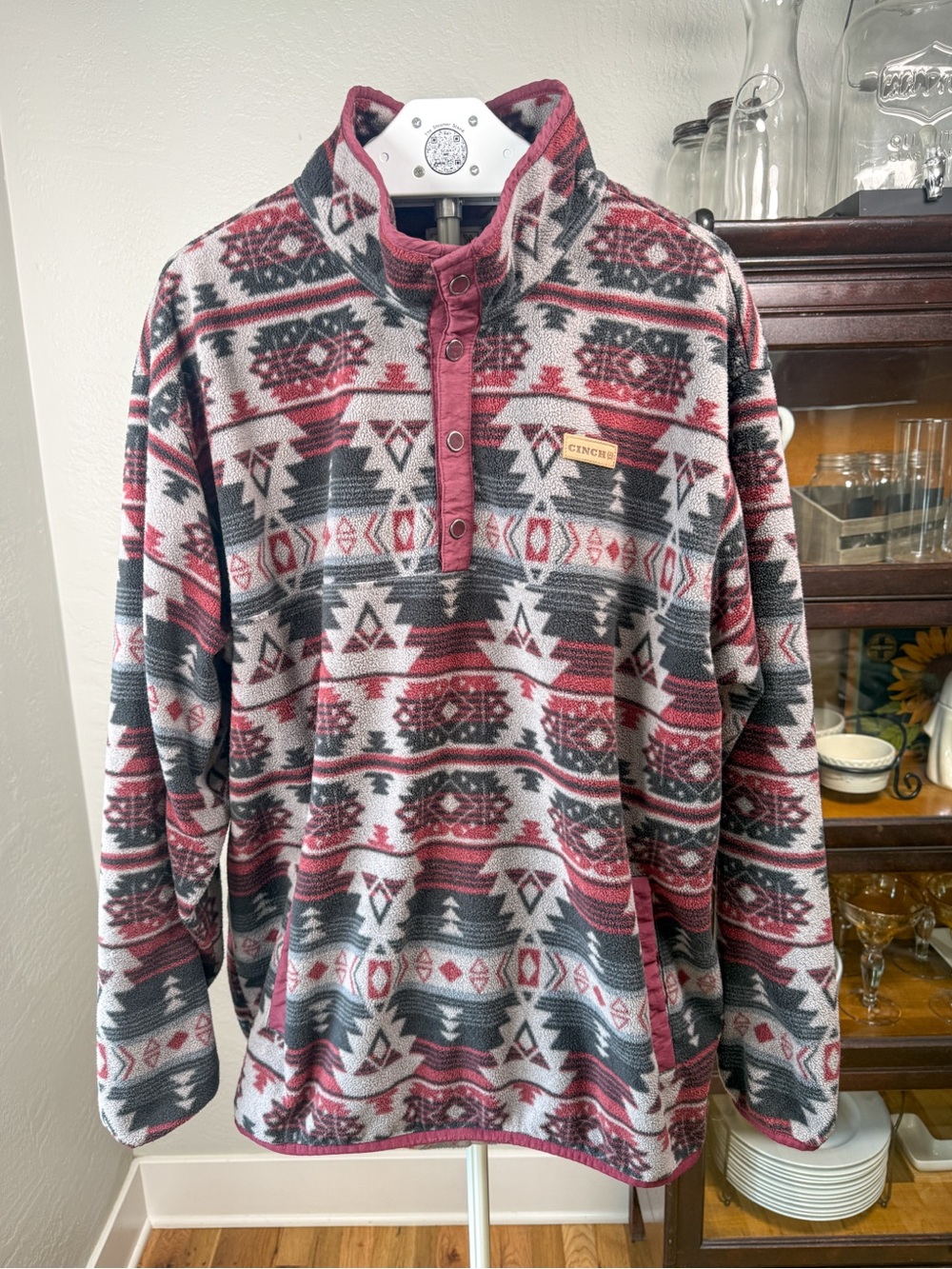 Cinch Southwestern Aztec Fleece Pullover Snap Western Burgundy Gray Size XXL